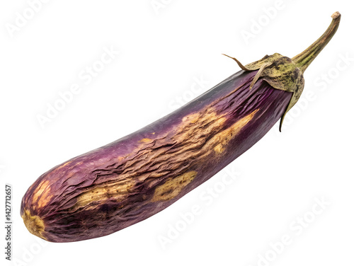 Spoiled eggplant on transparent background. Mould on spoiled vegetables. Rotten food. Isolated. transparent white  background, png. 