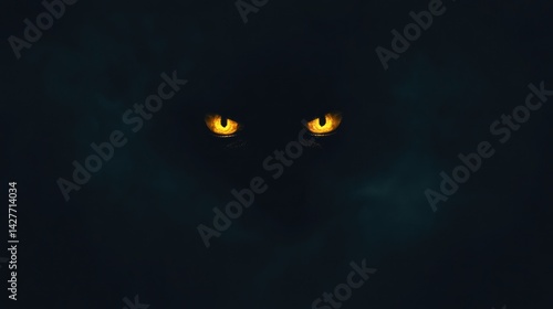 Glowing Eyes in Dark, Mysterious Space