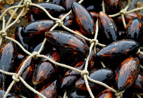 Fresh mussels caught in a fishermen's net  