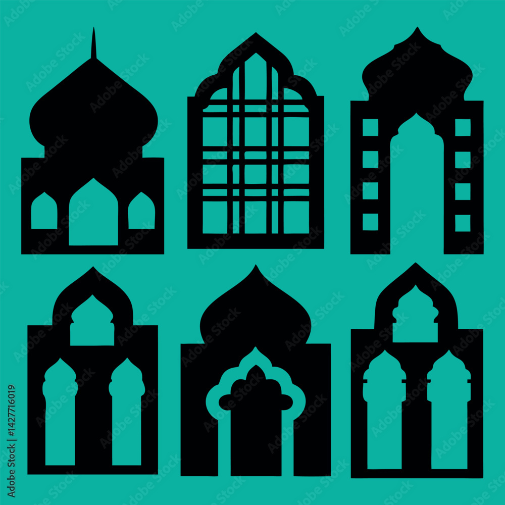 Islamic window shape silhouette vector design in white background. Islamic window shape silhouette vector design in white background.