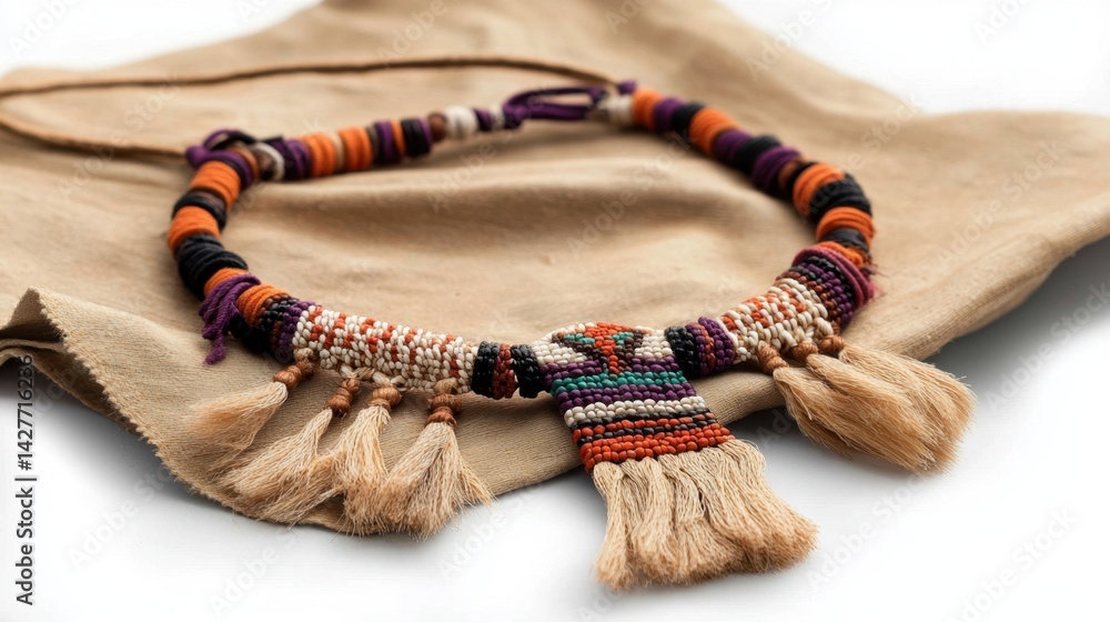 Fototapeta premium Ethnic necklace with intricate beading, traditional craftsmanship in colorful tribal design