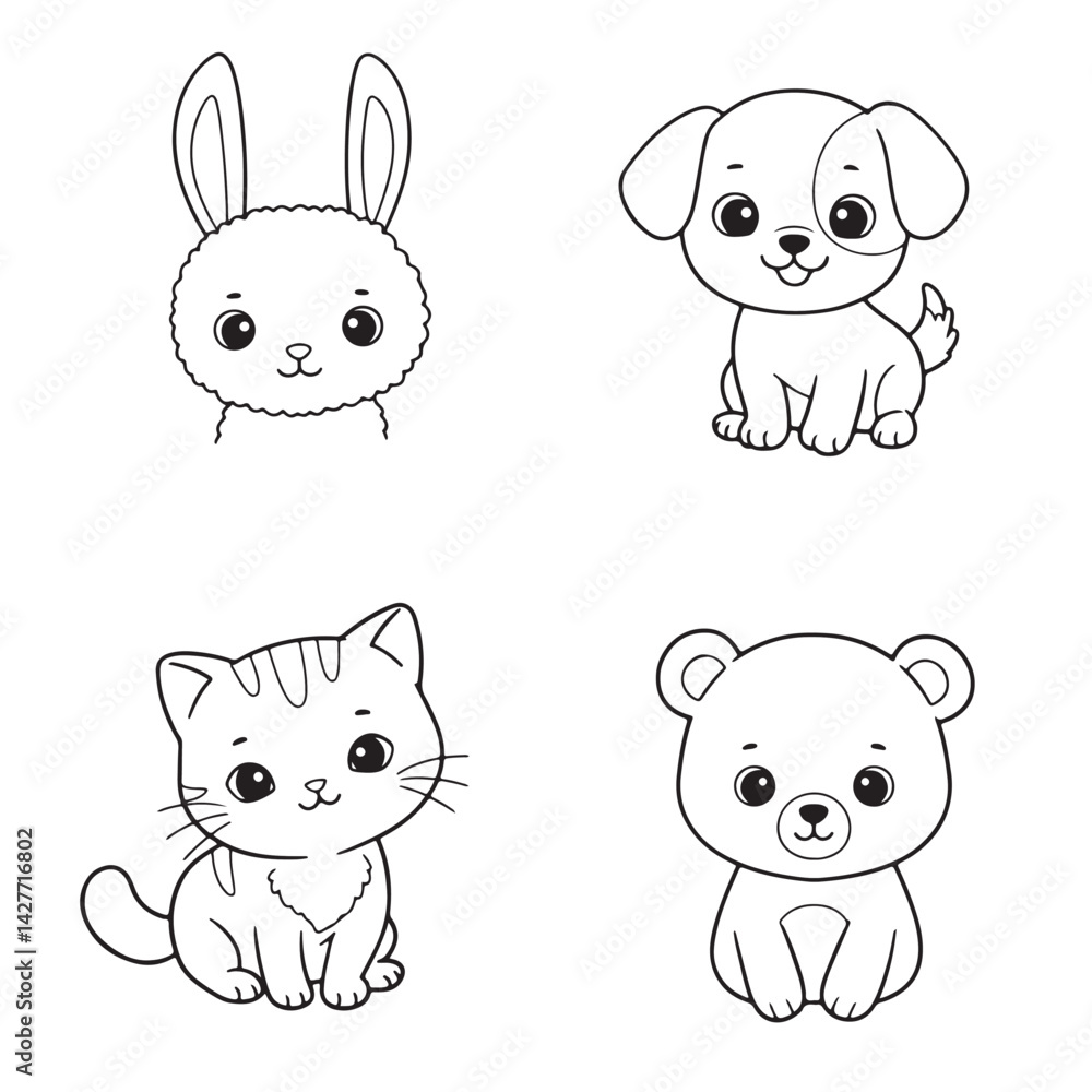 Adorable Collection of Animals Illustrations of Bunny Puppy Cat and Bear for Kids Adorable Collection of Animals Illustrations of Bunny Puppy Cat and Bear for Kids