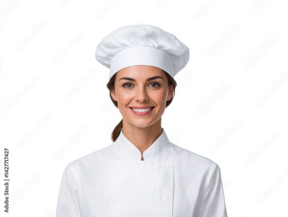 Smiling woman in chef uniform isolated on white background Smiling woman in chef uniform isolated on white background