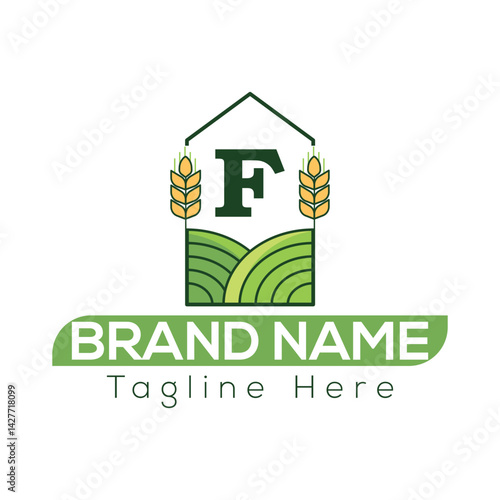 Agriculture Template On F Letter Farmland Logo Agro Farm Eco farm logo design