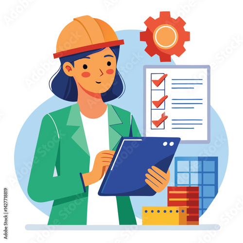 female engineer checks the program and discovers an error. Hand drawn style vector design illustrations vector