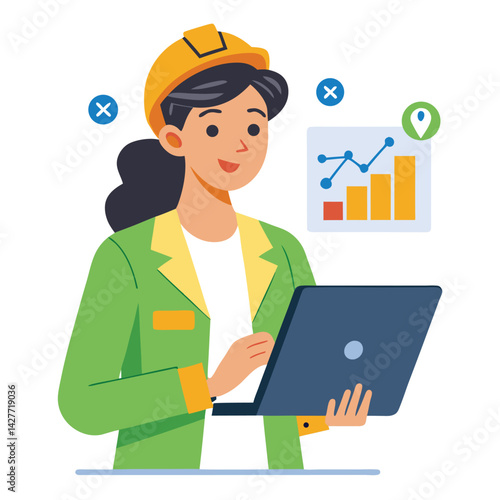 female engineer checks the program and discovers an error. Hand drawn style vector design illustrations vector