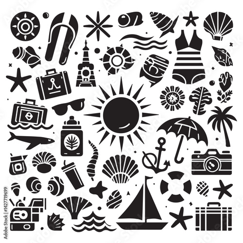 create beach elements Silhouette with white background