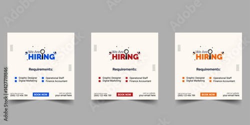 Professional vector template for we are hiring job vacancy announcement social media post design recruitment banner and employment promotion layout