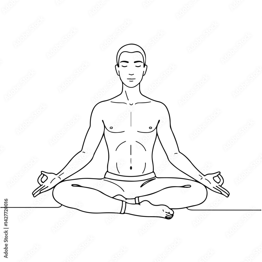 Meditating Man in Peaceful Pose Against White Background Meditating Man in Peaceful Pose Against White Background