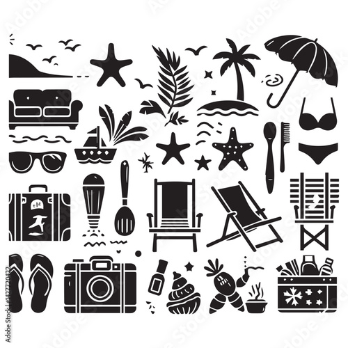 create beach elements Silhouette with white background