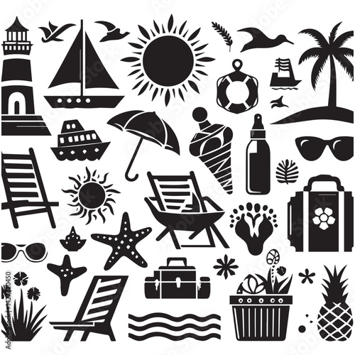 create beach elements Silhouette with white background