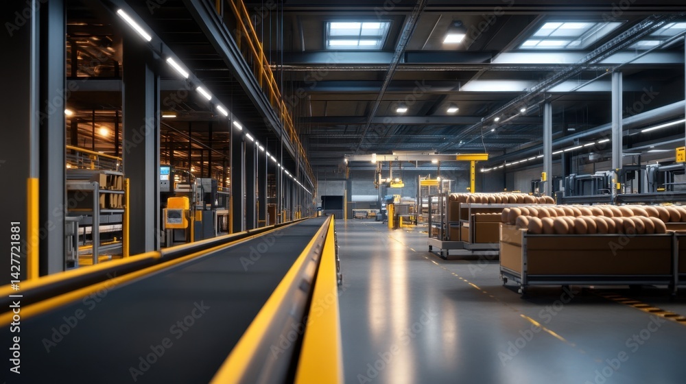 Fototapeta premium Industrial egg processing facility with rows of brown eggs rolling through machinery