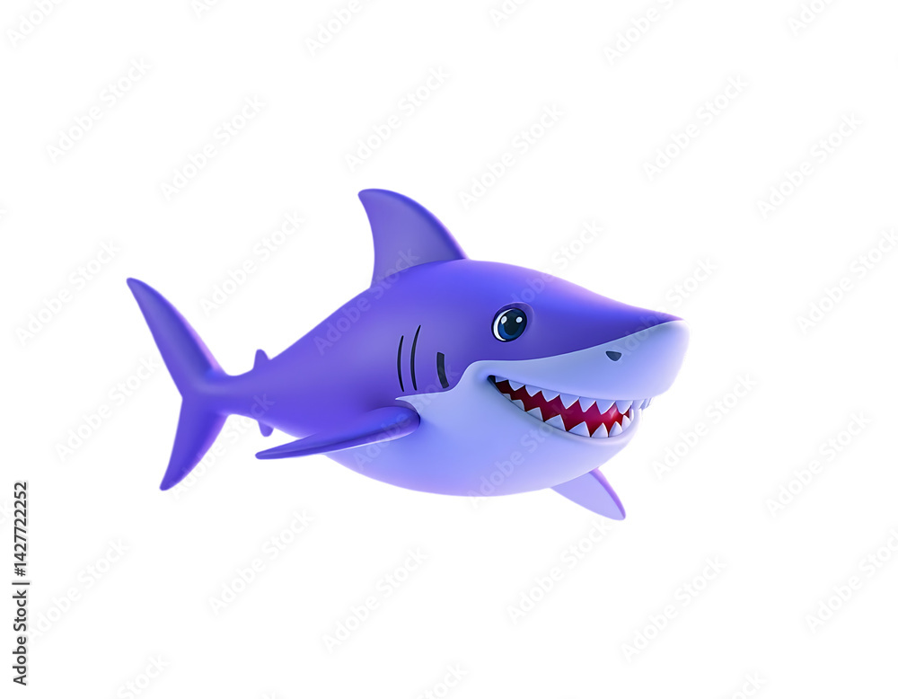 Fototapeta premium Cartoon shark smiling in blue