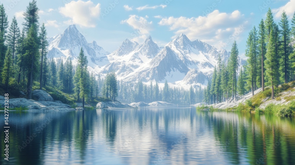 Fototapeta premium Tranquil mountain lake captivating alpine reflection and crystal-clear waters for peaceful escapes