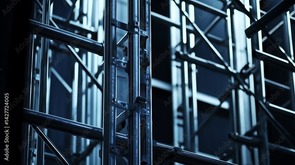 Fototapeta premium Metal Scaffolding Structure in Low Light