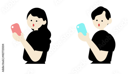 スマホを見る男女セット