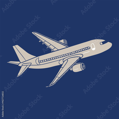 Simple illustration of flying airplane, simple style, for many designs