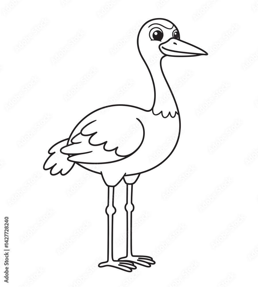 Naklejka premium A Cartoon Crane Illustration Black and White Depiction for Creative Coloring Projects for Children