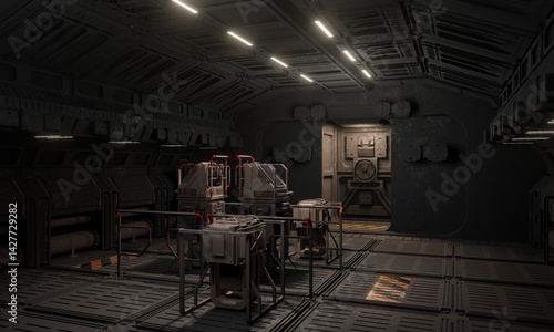 Simulation science research and computing laboratory in dark scene 3d rendering wallpaper background
