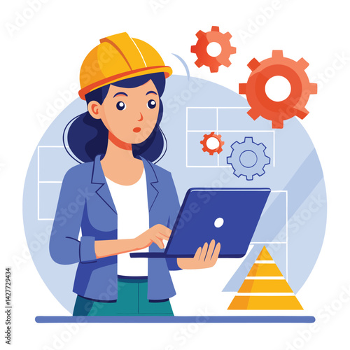 female engineer checks the program and discovers an error. Hand drawn style vector design illustrations vector