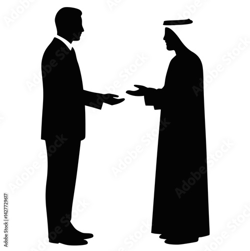 Arab and Western Businessmen in Conversation Silhouette