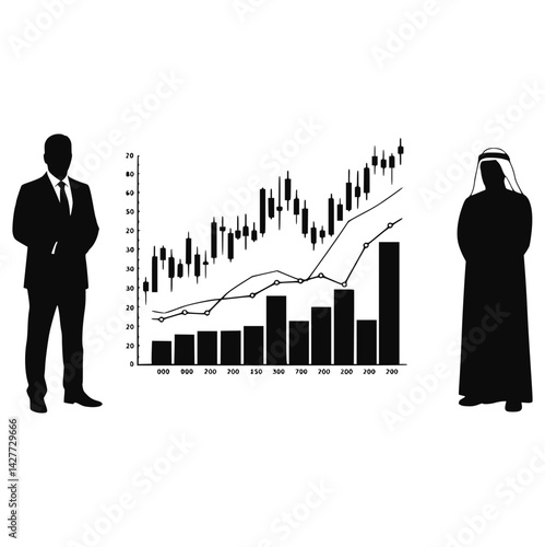 Business Growth Concept with Arab Investor and Businessman Silhouette and Financial Graph