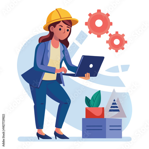 female engineer checks the program and discovers an error. Hand drawn style vector design illustrations vector