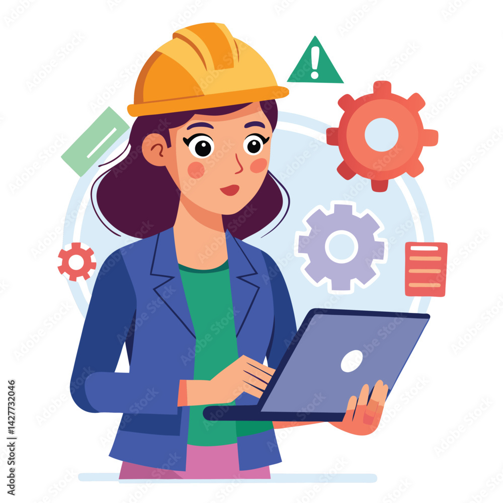 female engineer checks the program and discovers an error. Hand drawn style vector design illustrations vector female engineer checks the program and discovers an error. Hand drawn style vector design illustrations vector