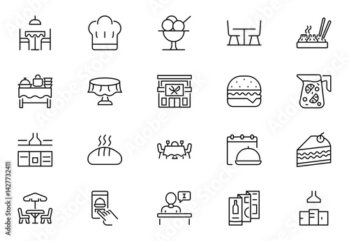Restaurant outline icon set, cafe, bistro. Linear icon collection. Editable stroke. Vector illustration.