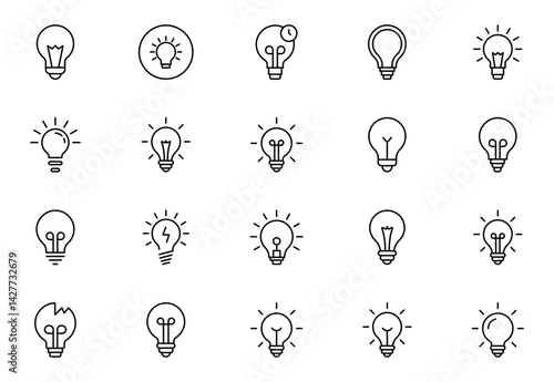  Line Light bulbs line icon set, Lamps Collection of Thin Icons. Editable Stroke. Suitable for Web Sites, Vector illustration.