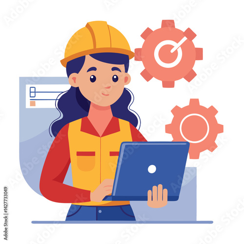 female engineer checks the program and discovers an error. Hand drawn style vector design illustrations vector