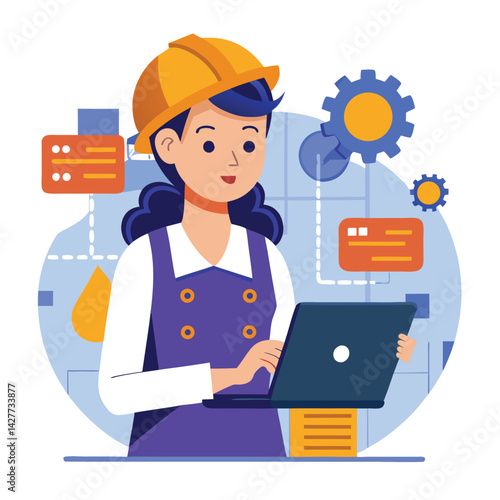 female engineer checks the program and discovers an error. Hand drawn style vector design illustrations vector