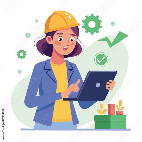 female engineer checks the program and discovers an error. Hand drawn style vector design illustrations vector