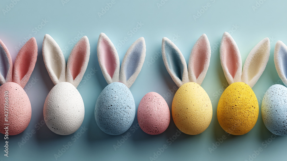 Easter eggs with bunny hats on a wooden table decorated for Colorful easter eggs with bunny ears displayed on a wooden table festive spring Easter eggs with bunny hats on a wooden table decorated for Colorful easter eggs with bunny ears displayed on a wooden table festive spring
