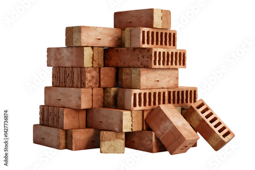 Stack of Red Bricks: A pile of rustic, red bricks sits in a haphazard arrangement, suggesting the potential for a new construction project.