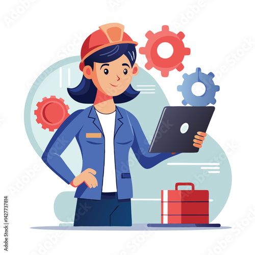 female engineer checks the program and discovers an error. Hand drawn style vector design illustrations vector