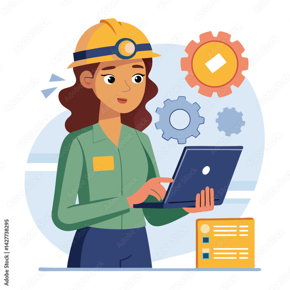 female engineer checks the program and discovers an error. Hand drawn style vector design illustrations vector female engineer checks the program and discovers an error. Hand drawn style vector design illustrations vector