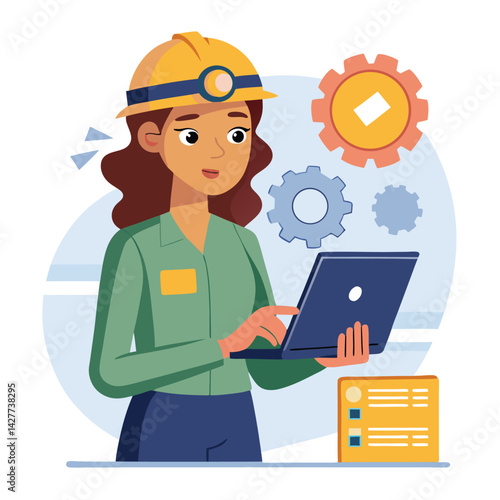 female engineer checks the program and discovers an error. Hand drawn style vector design illustrations vector