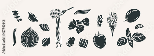 Flat vector italian pasta ingredients illustration