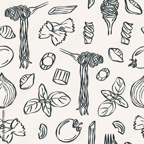 Hand drawn italian pasta ingredients background