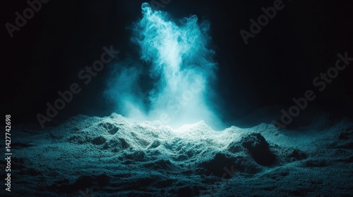 Mysterious hydrothermal vent erupting plumes of light blue vapor beneath the deep ocean.
