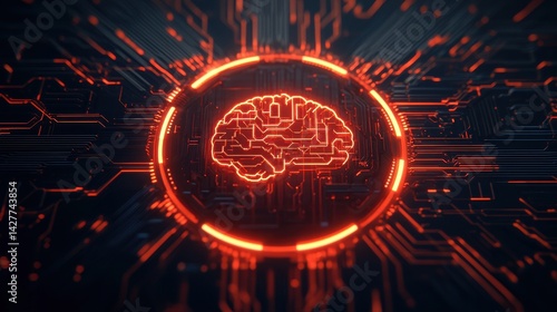 a glowing AI chip gradually transforming into a digital brain, symbolizing continuous AI development