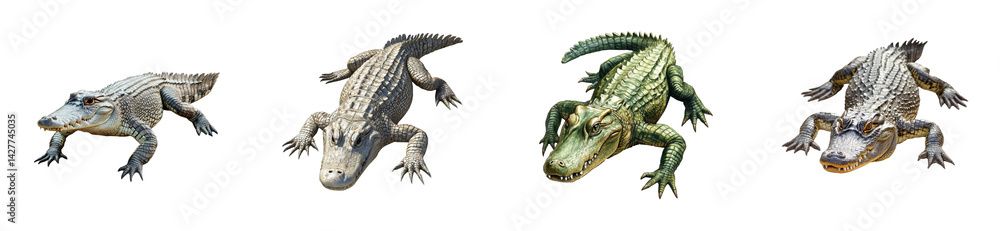 Obraz premium Collection of Crocodiles with Different Poses and Skins, cut out transparent