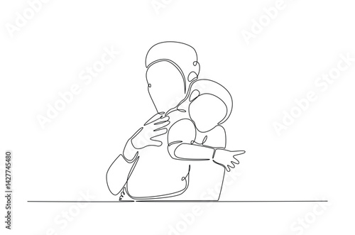Happy mother and baby in continuous one line drawing. Single line art illustration of mother and child. Editable vector.