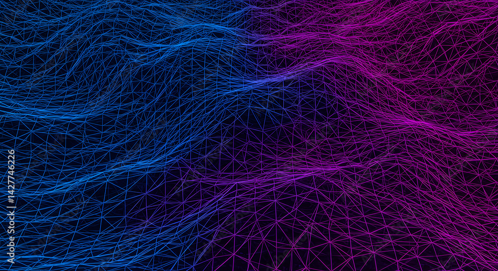 Obraz premium Abstract Wireframe Landscape With Neon Gradient Glow For Technology Background