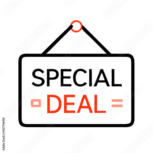 Special deal sign icon with red text and hanging banner style