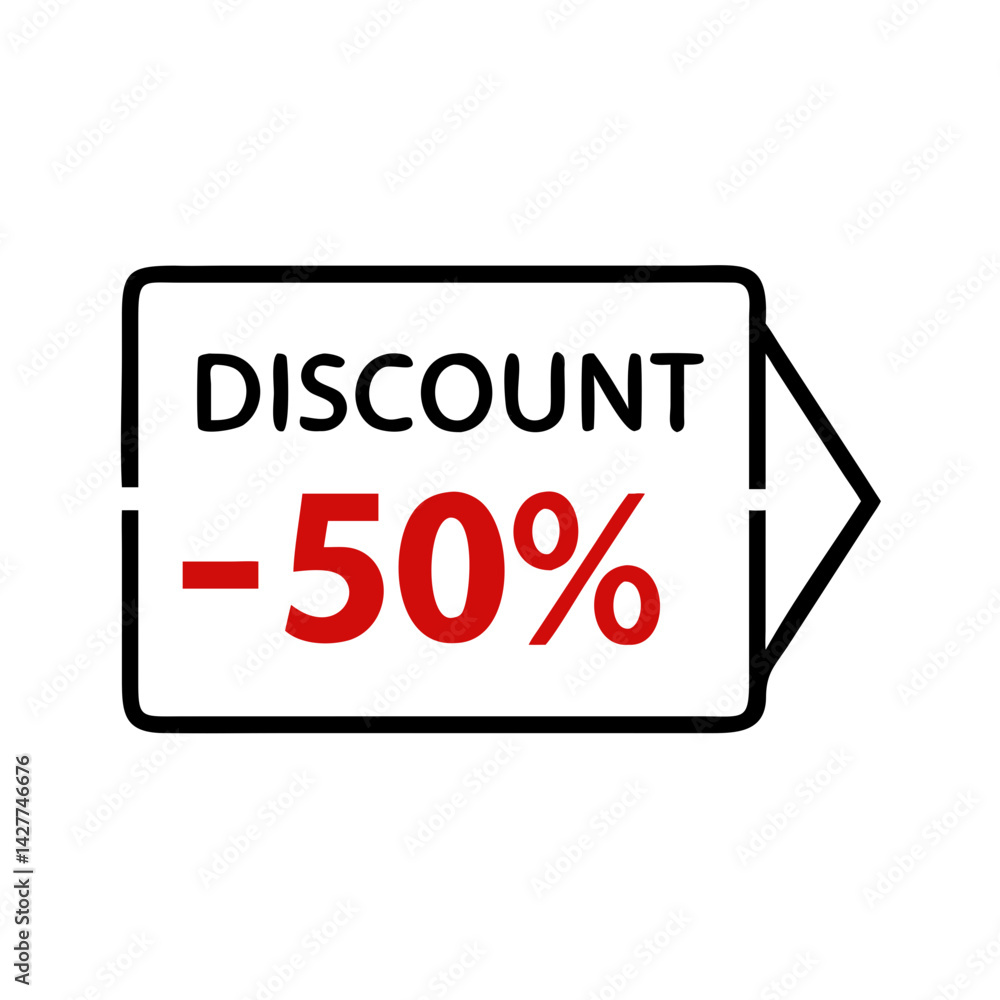 Discount 50 percent label icon in red and black style Discount 50 percent label icon in red and black style