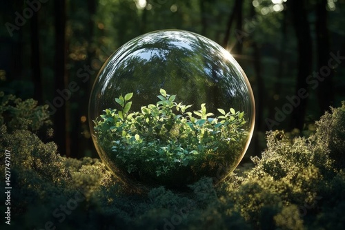 Obraz na płótnie Sphere of Life 3D Render of Saplings in Glass Orb, Nature, Ecosystem, Environmental Art, Nature Conservation, Sustainable Future w salonie