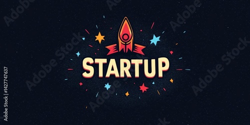Obraz na płótnie Startup Rocket Launch Dark Space Background with Colorful Stars, Business Concept, Illustration, Startup, Rocket Startup, Business w salonie