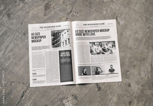 Mockup Of Customized A3 Newspaper Open On Floor